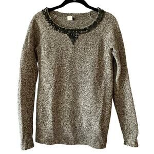 J. Crew Sweaters Gray Lambswool Boyfriend Black sequin crew neck pull over XS
